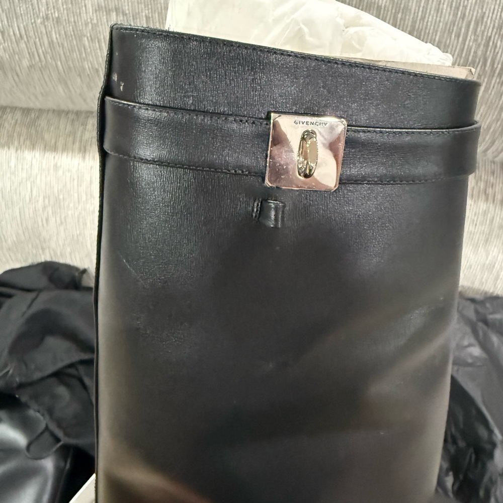 Givenchy Black Leather Mid-Calf Boots with Gold Padlock Detail - Picture 10 of 12